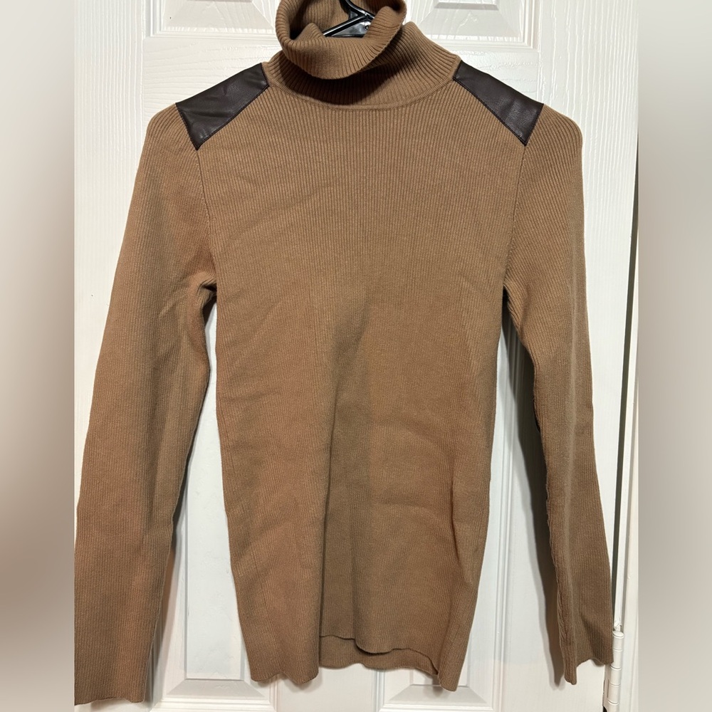 Ralph Lauren Tan Sweater with Brown Shoulder Accents